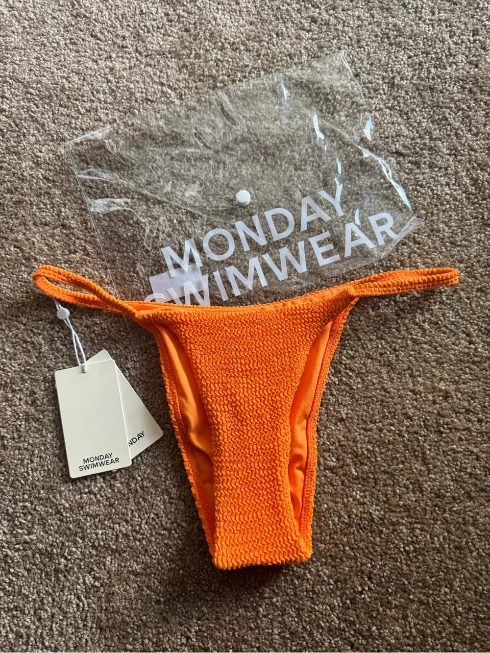 NWT Monday Swimwear Barbados Bottom Tangerine Crinkle
